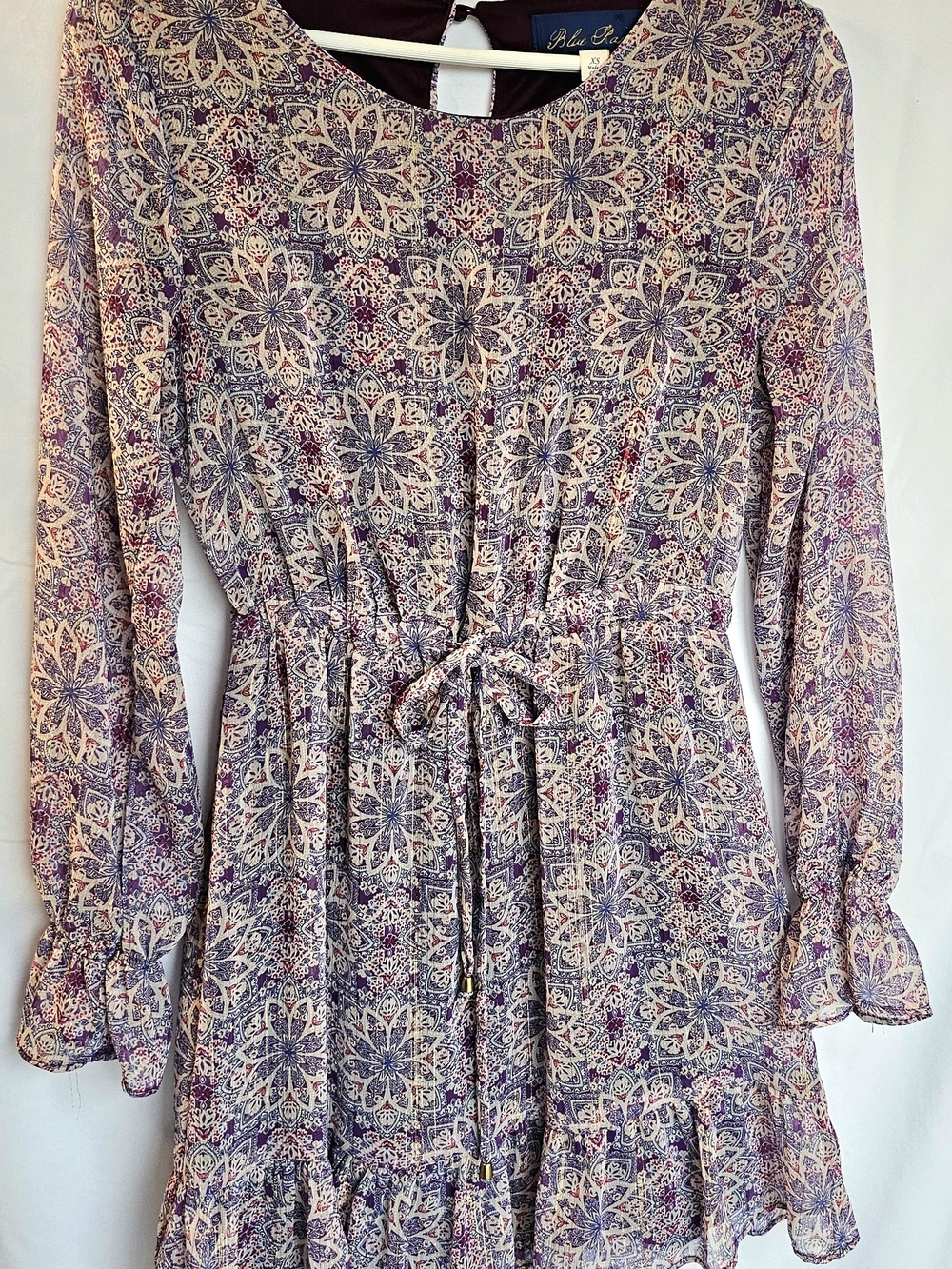 Blue Rain Purple Floral Long Sleeve Drawstring Dress